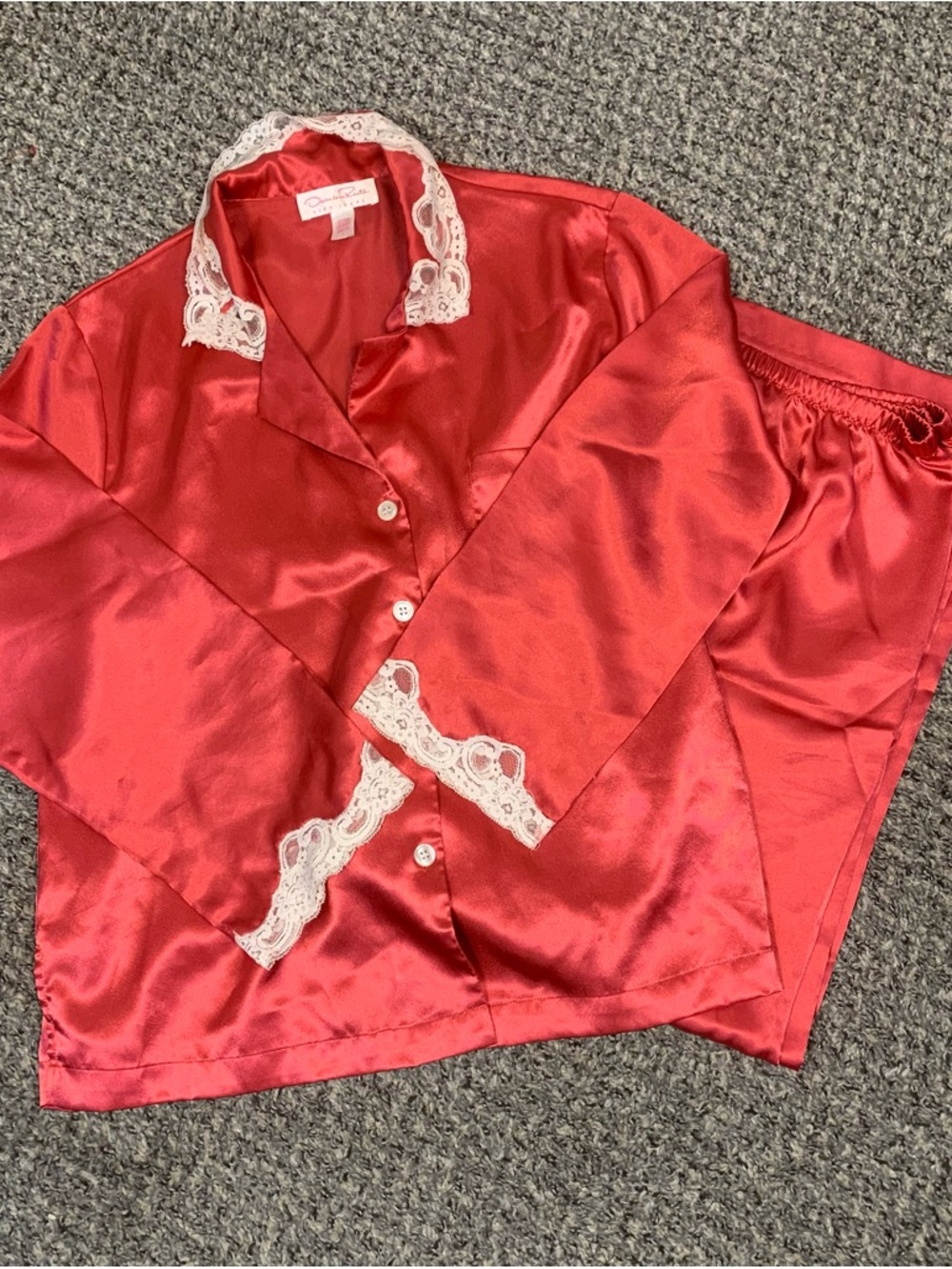 Oscar de la Renta Pink Label Satin Lace Pajama Set